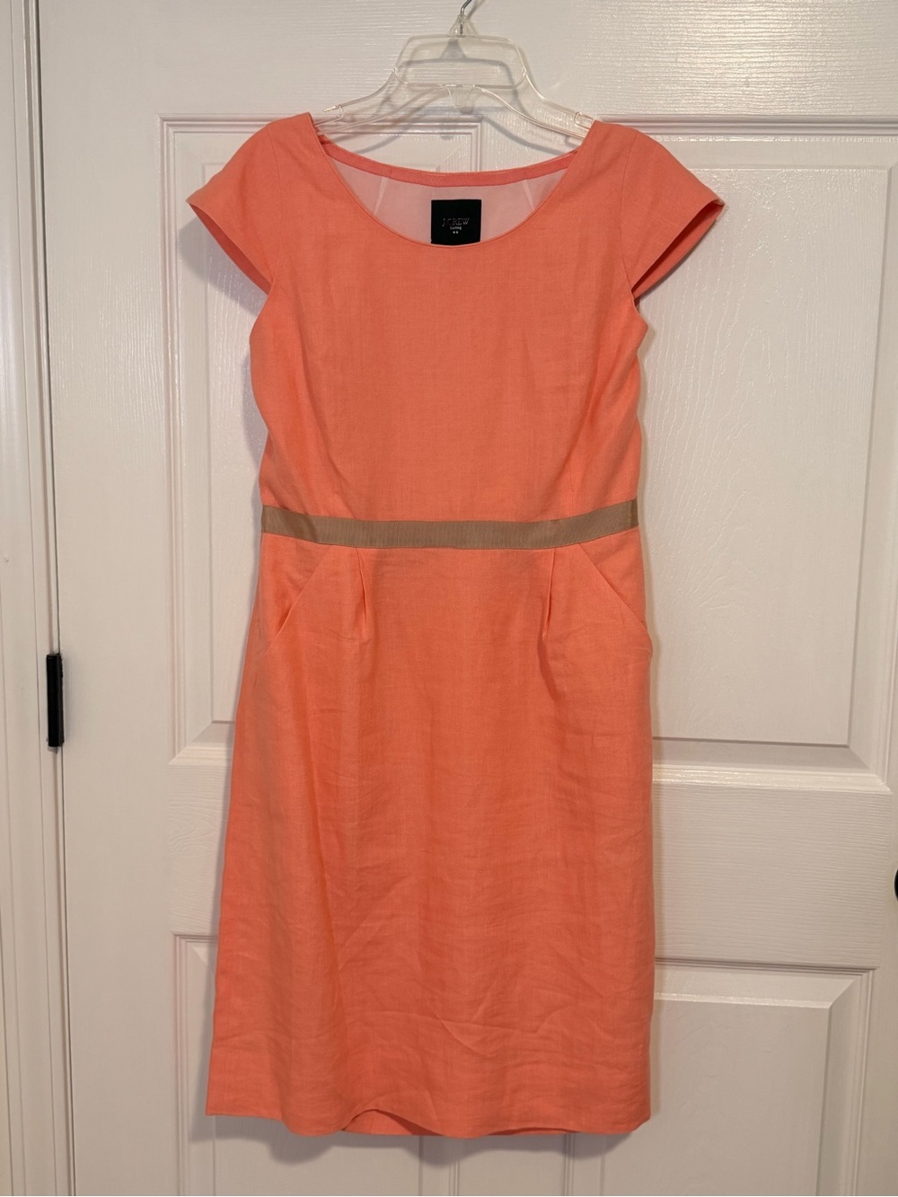 J Crew Suiting 100% Linen Coral Cap-Sleeve Shift Dress with Waistband